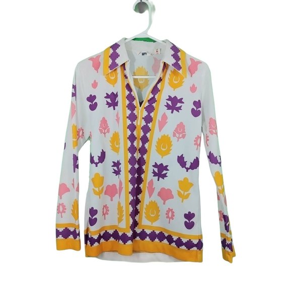 Vintage Women's Small Retro 70s Groovy Pattern Stretchy Quarter Zip Pullover - Picture 1 of 3